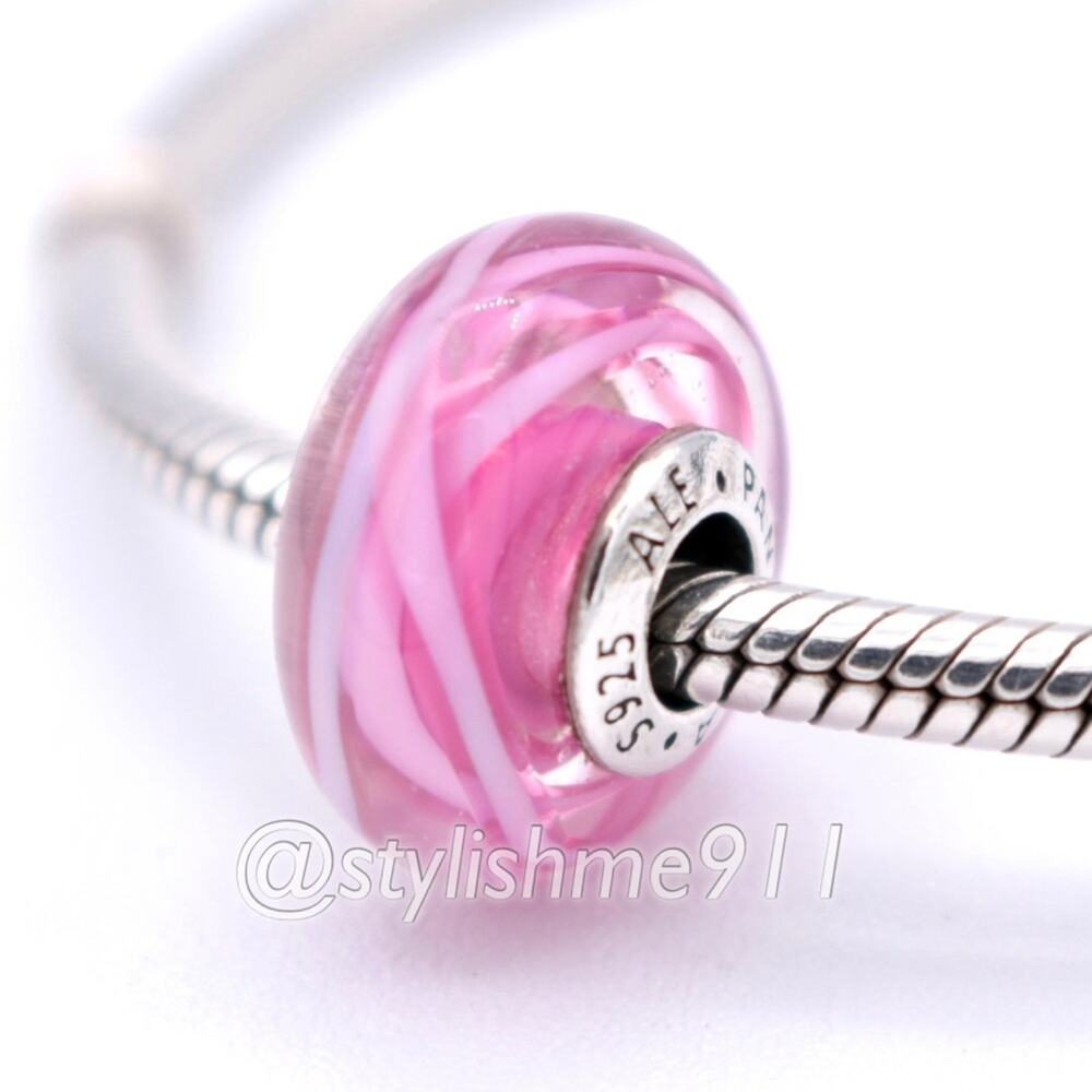 RARE Authentic PANDORA Pink Ribbon Of Hope Murano Glass Charm - 791604